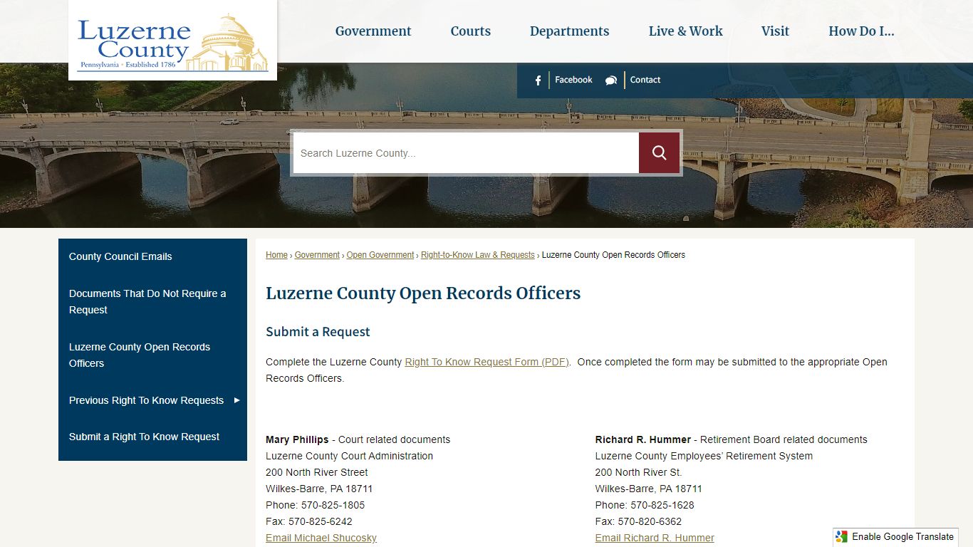 Luzerne County Open Records Officers | Luzerne County, PA